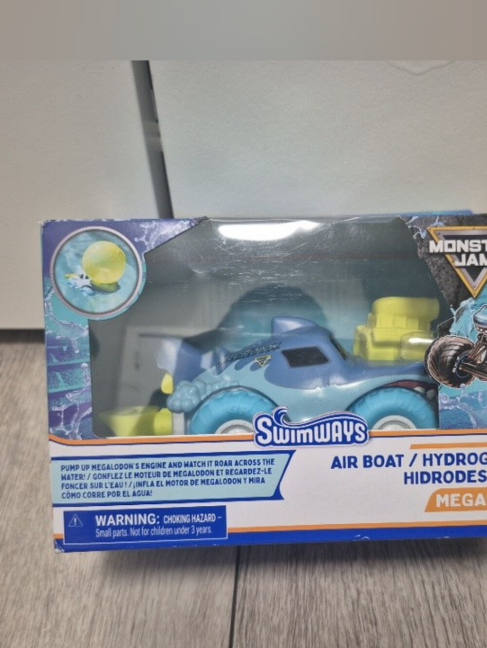 SwimWays Megalodon Inflatable Water Air Boat Toy for Ages 4+ | Easy Monster Jam